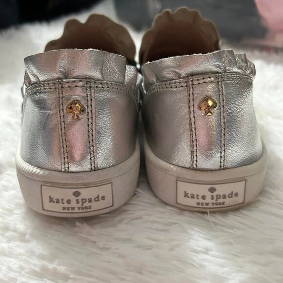 Kate Spade New York Metallic Silver Ruffle Lilly SlipOn Sneakers Kawaii Preppy 6 - Picture 3 of 8